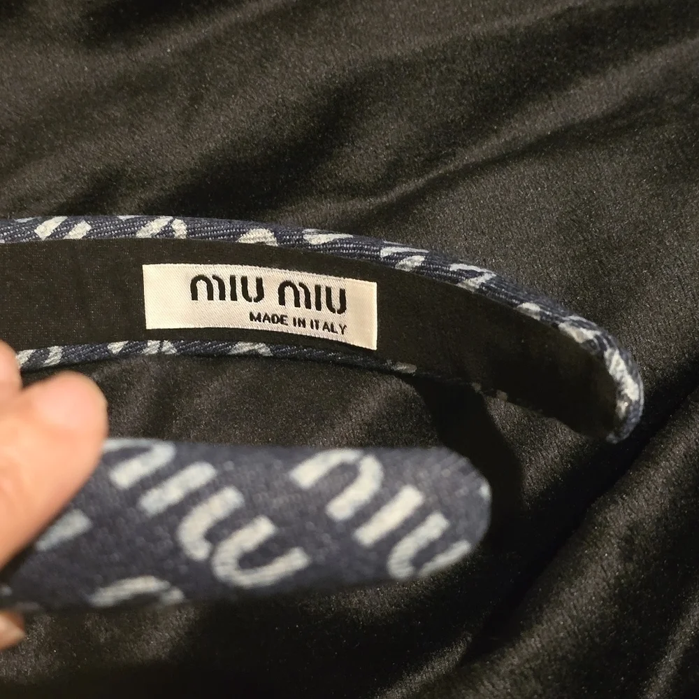 Miu Miu Navy and Silver Logo Headband